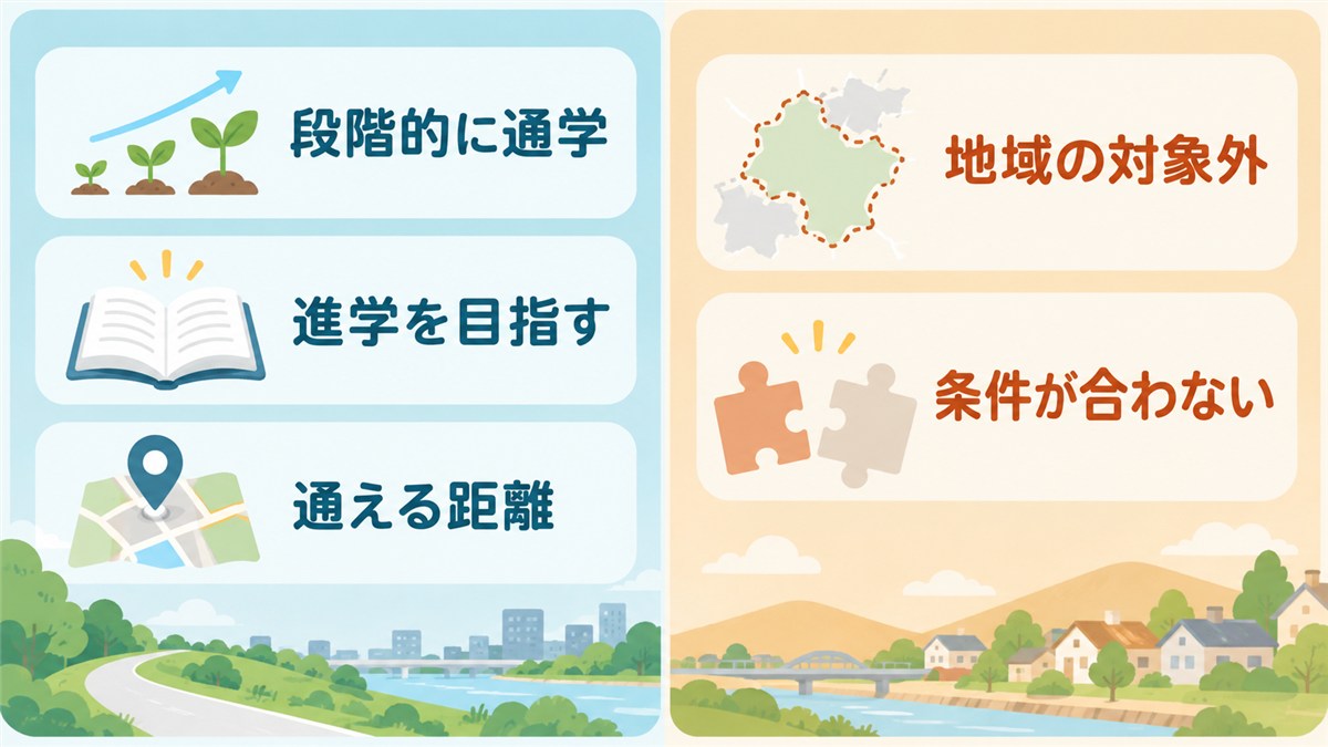 段階的な通学や進学希望と地域・条件の適合を比較する図