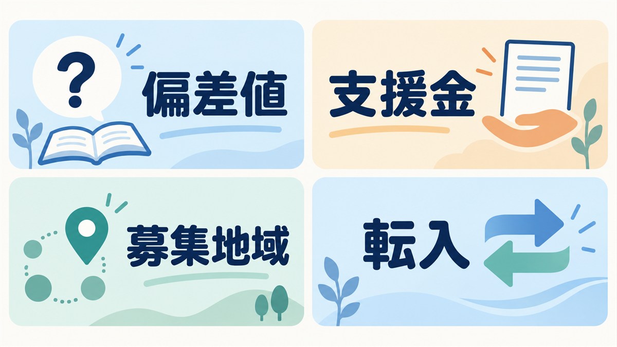 偏差値・支援金・募集地域・転入の疑問を整理する図