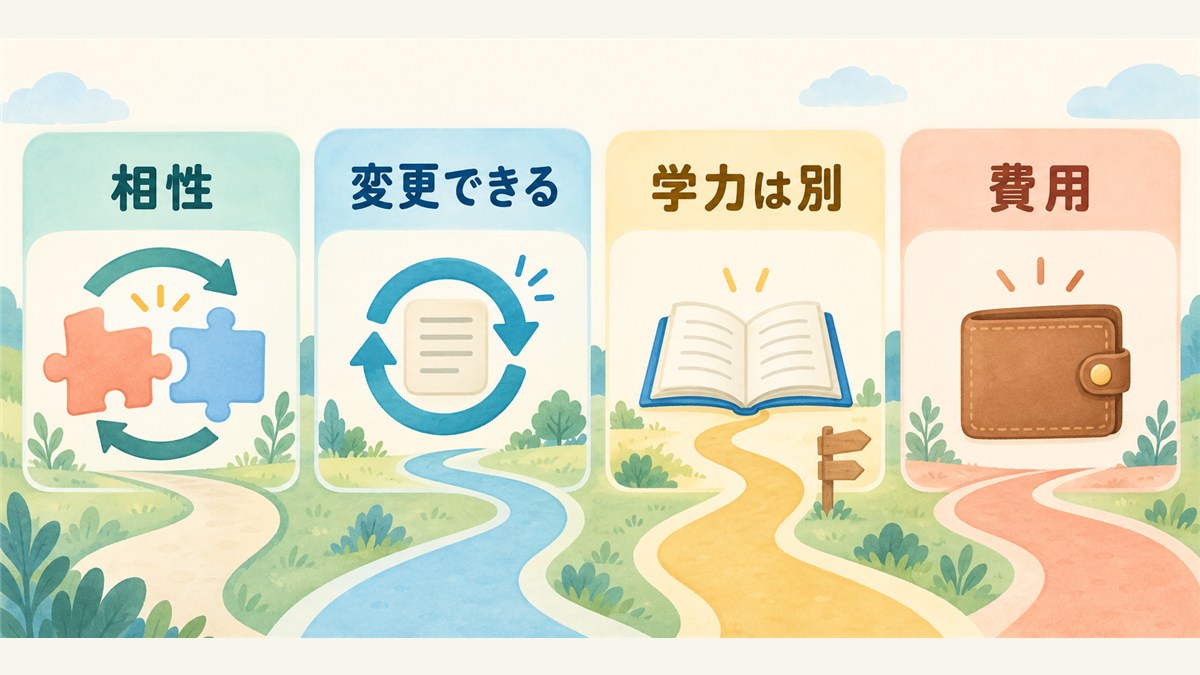 相性・変更・学力・費用の気になる点を確認する図