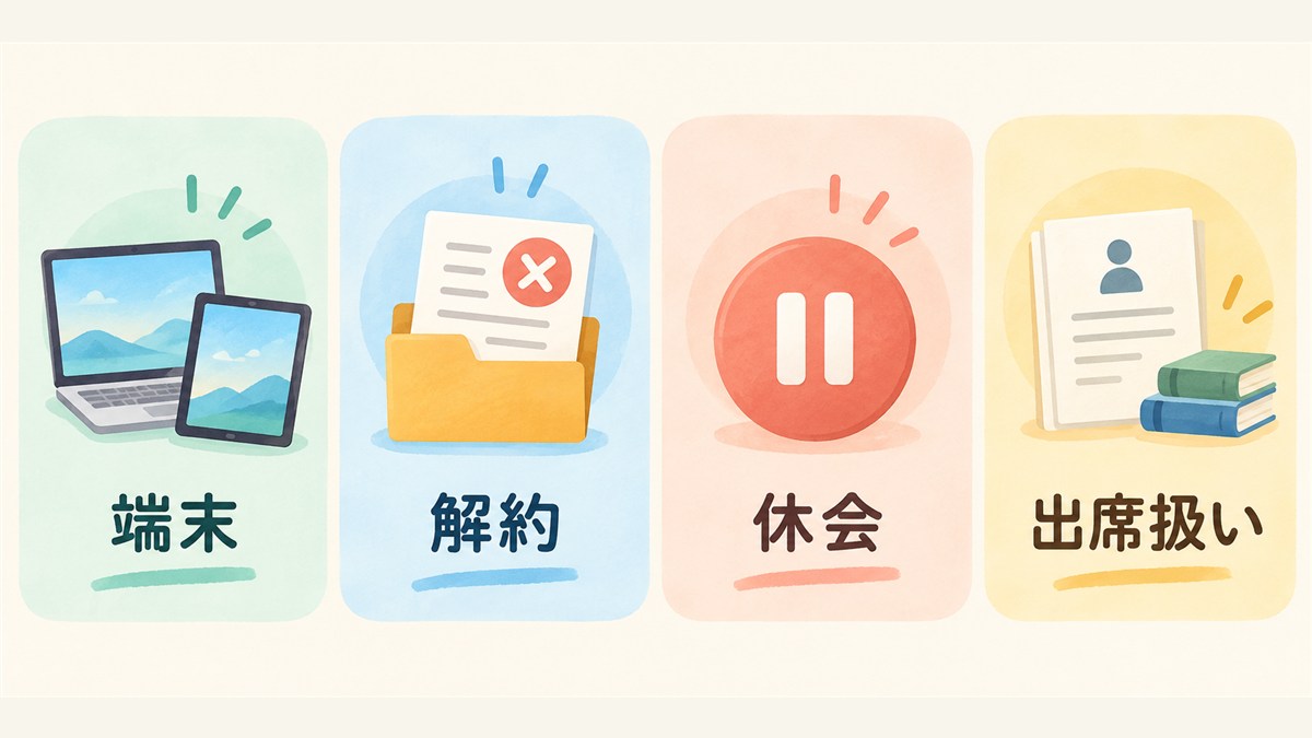 端末・解約・休会・出席扱いの疑問を整理する図
