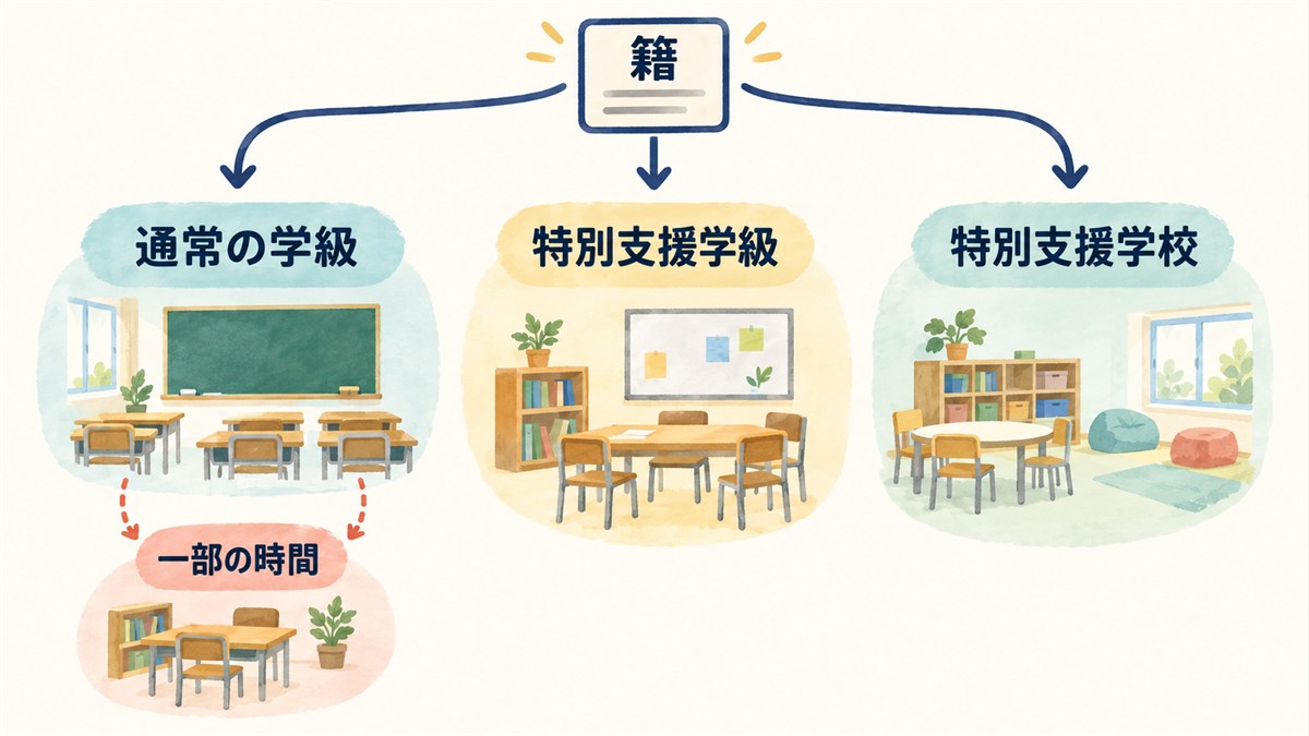 籍を置く場所と別に学ぶ時間の違いを示す図