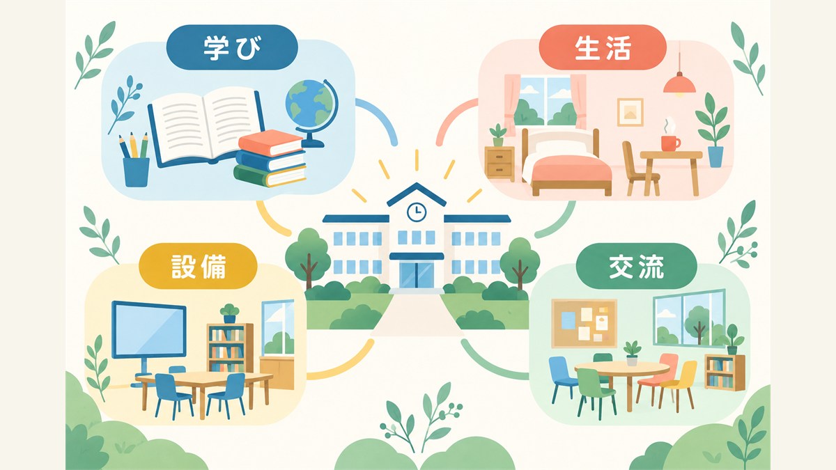 学び・生活・設備・交流を支える特別支援学校の図
