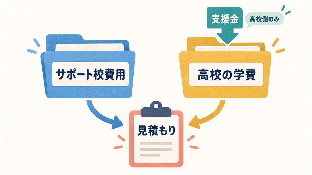 二重学費と支援金の対象を見積もりで確認する図