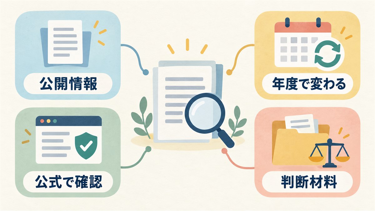 公開情報は年度で変わるため公式情報を確認することを示す図