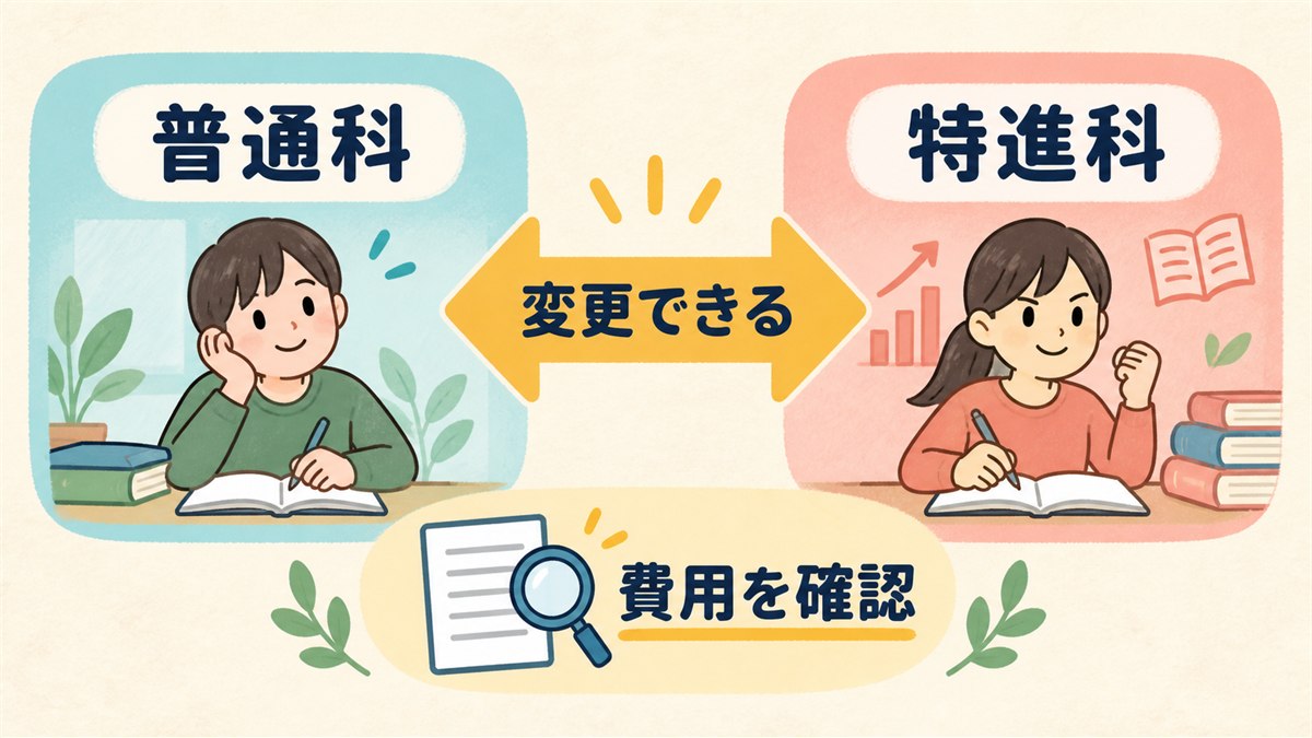 普通科と特進科を入学後に変更できることを示す図
