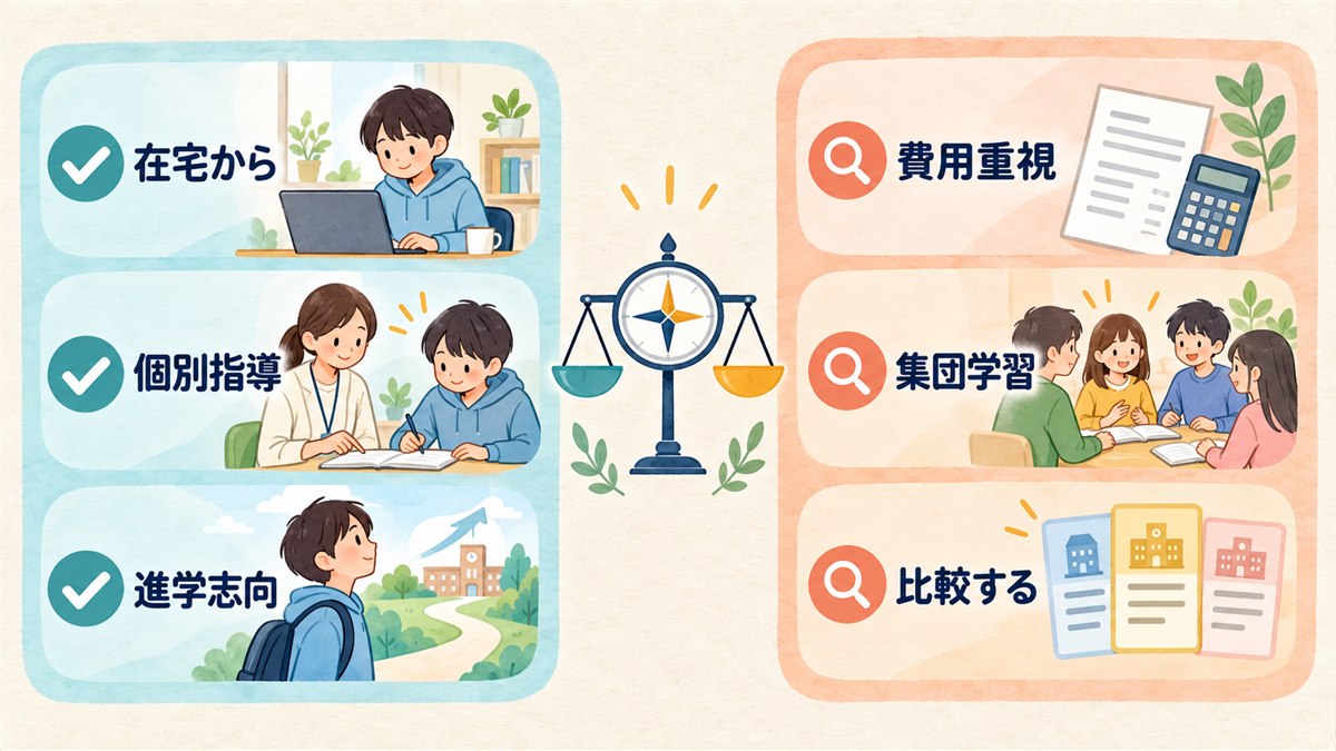 合いやすい条件と他校も比較したい条件を整理する図