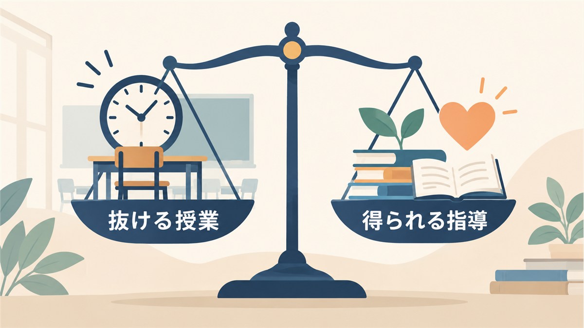抜ける授業と得られる指導のバランスを示す図解