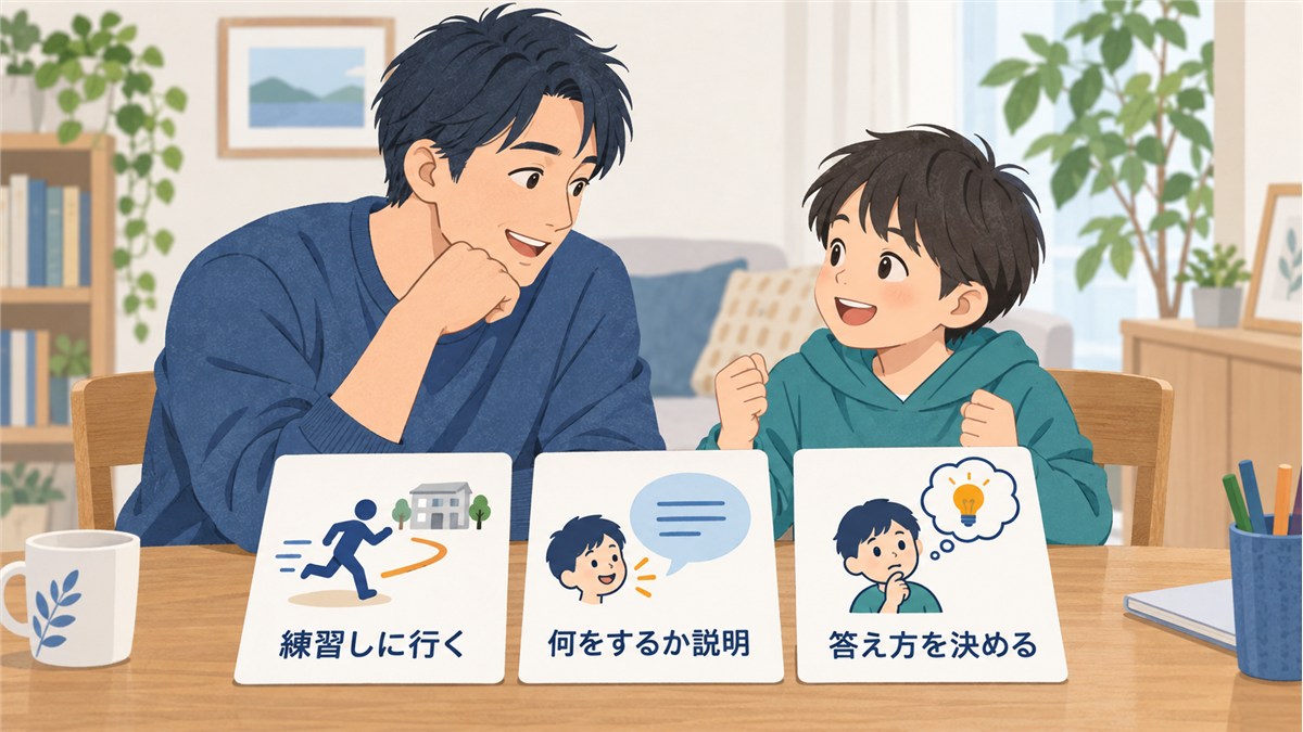 通級について日本人の父親が子どもへ説明する図解