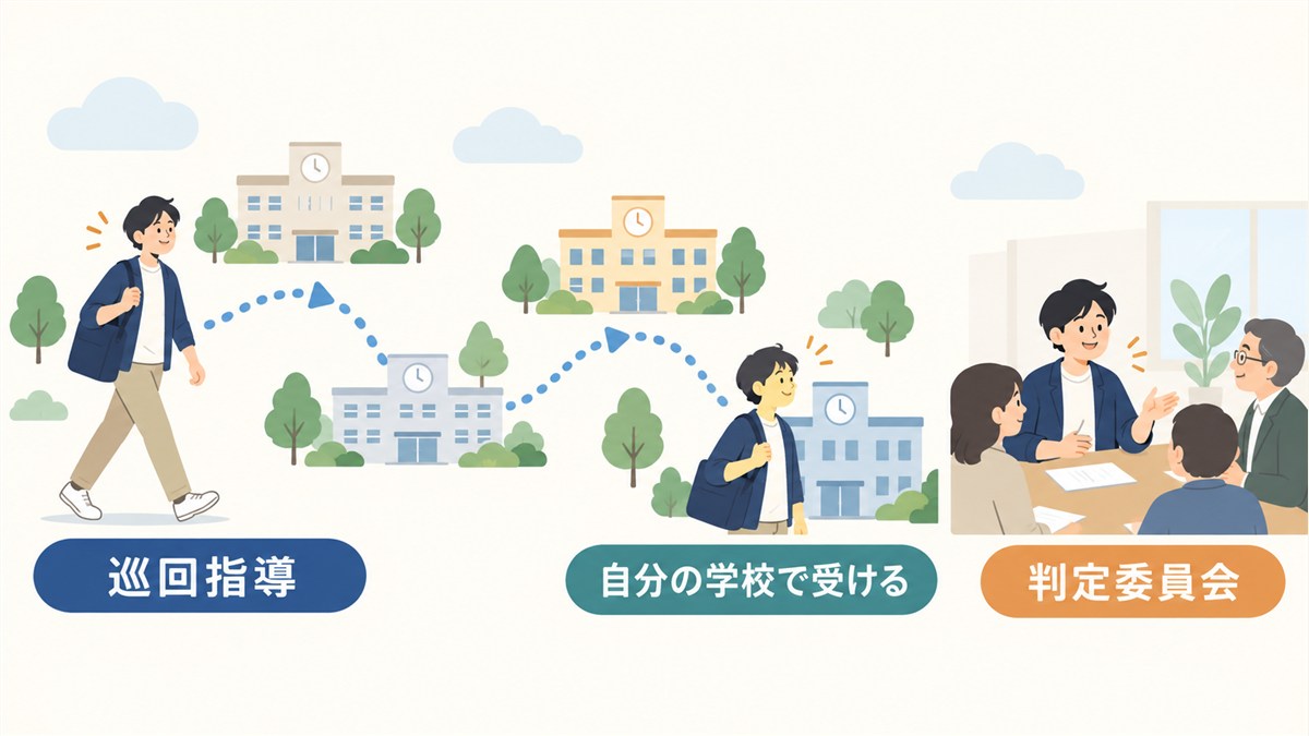 巡回指導と自分の学校で受ける仕組みを示す図解