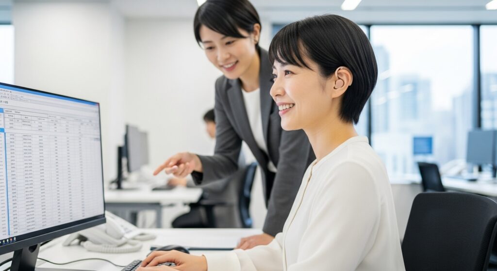 cocorport-successful-employee-at-work オフィスで自信を持って働く女性社員