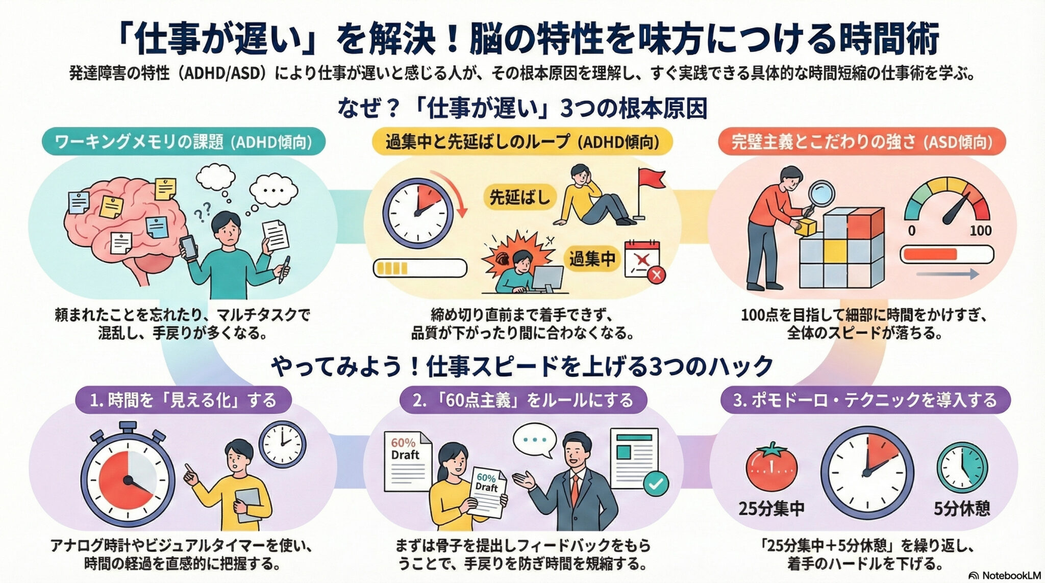 発達障害で仕事が遅いと感じるあなたへ。脳の特性を味方につける「時間短縮」実践ガイド | 就労移行支援の保健室