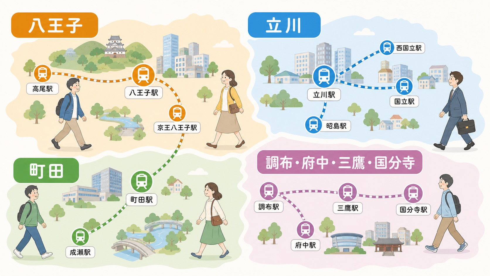 エリア別の特徴と通いやすさ|八王子・立川・町田・東多摩
