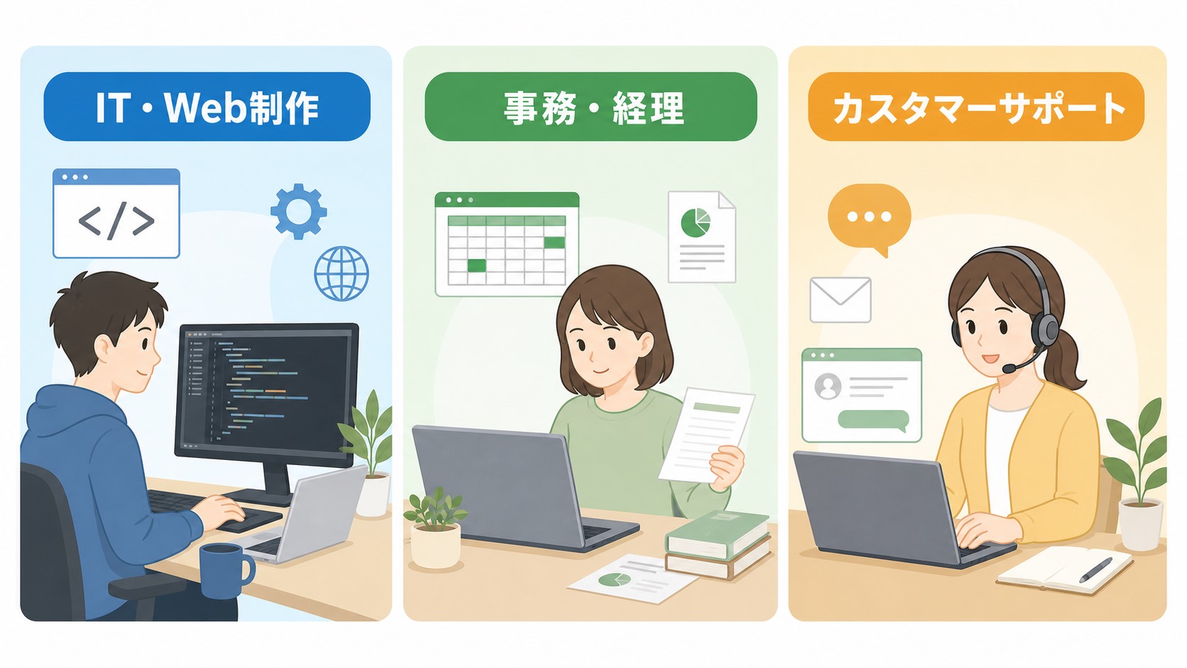 在宅で探せる職種3カテゴリ