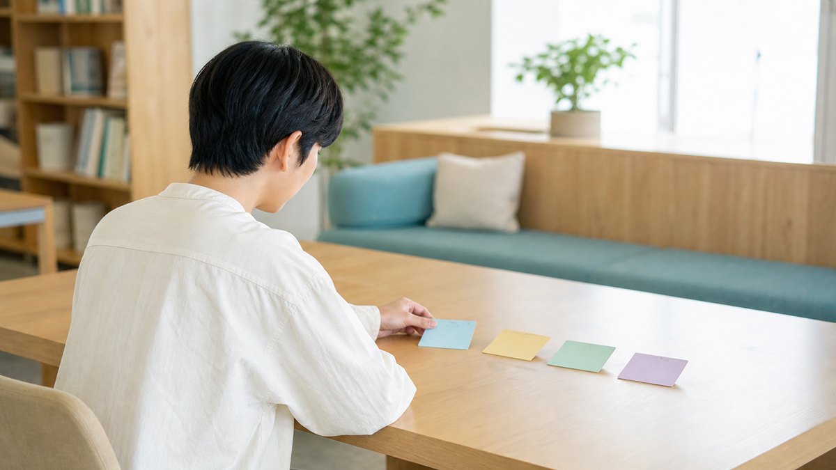 自分の特性に合う環境を考えながらカードを並べる人物のイメージ