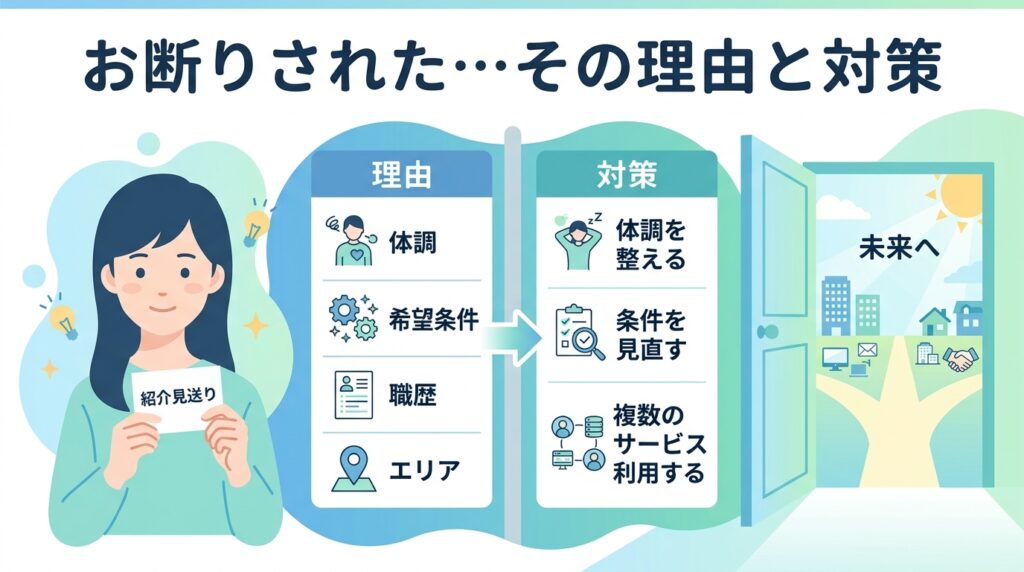 atGPに断られた・紹介されない理由と対策を示すイメージイラスト