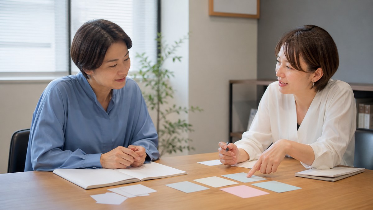 働き方や対処法を支援員と対等に相談する日本人の利用検討者