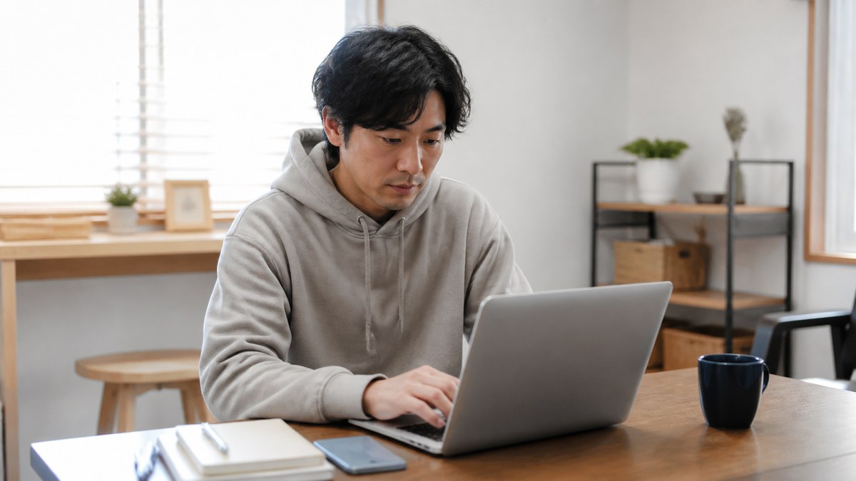 B型事業所の落ち着いた環境でパソコン作業に取り組む日本人の利用者