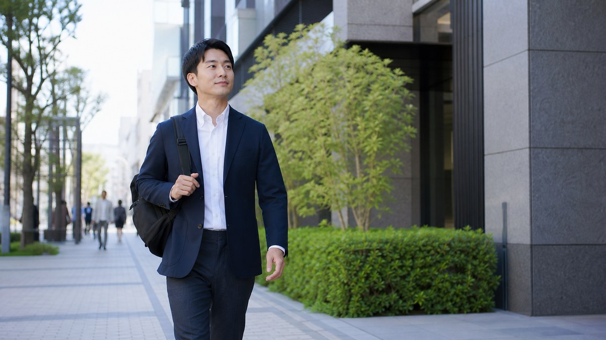 駅近の一般的なオフィスへ見学に向かう日本人の社会人