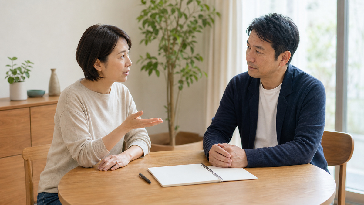 落ち着いた相談室で、生活の立て直しについて支援者と一緒に考える女性