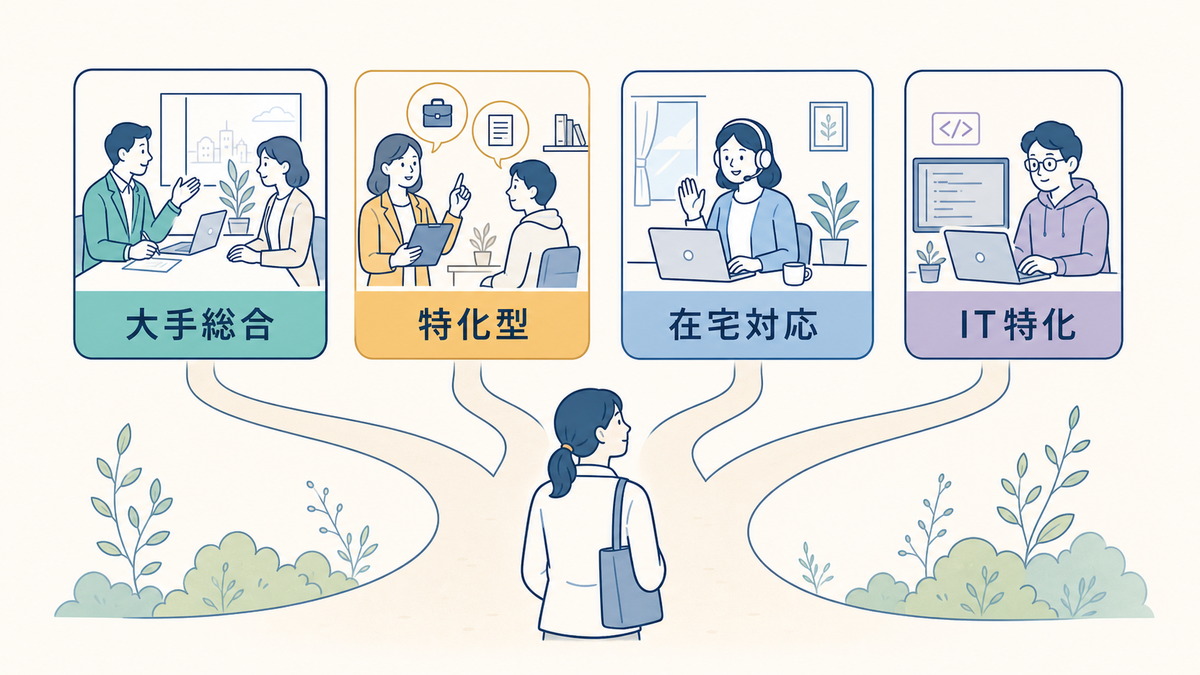 大手総合・特化型・在宅対応・IT特化の就労移行支援を示す図