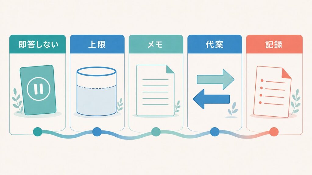 断るための経路を定型文やメモなど五つの道具で補う図