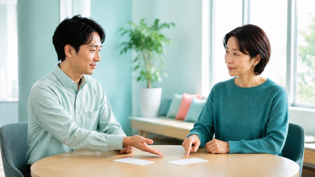 職場で提示された選択肢から自分で選び答える日本人の大人