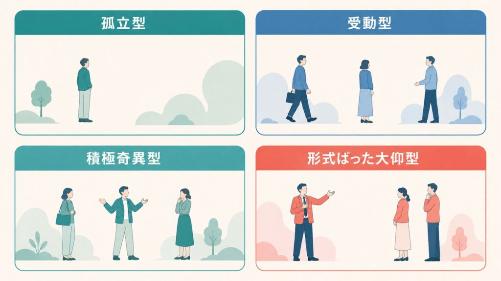 ウィングの四つの対人関係タイプを同じ大きさで対等に並べた図