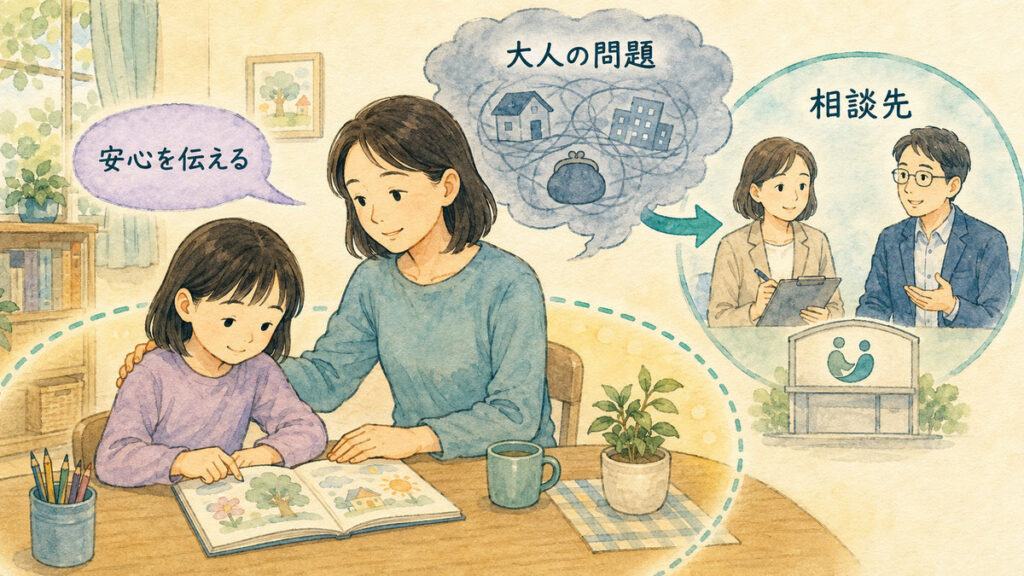大人の問題を子どもに背負わせず安心と相談先を確保する図解