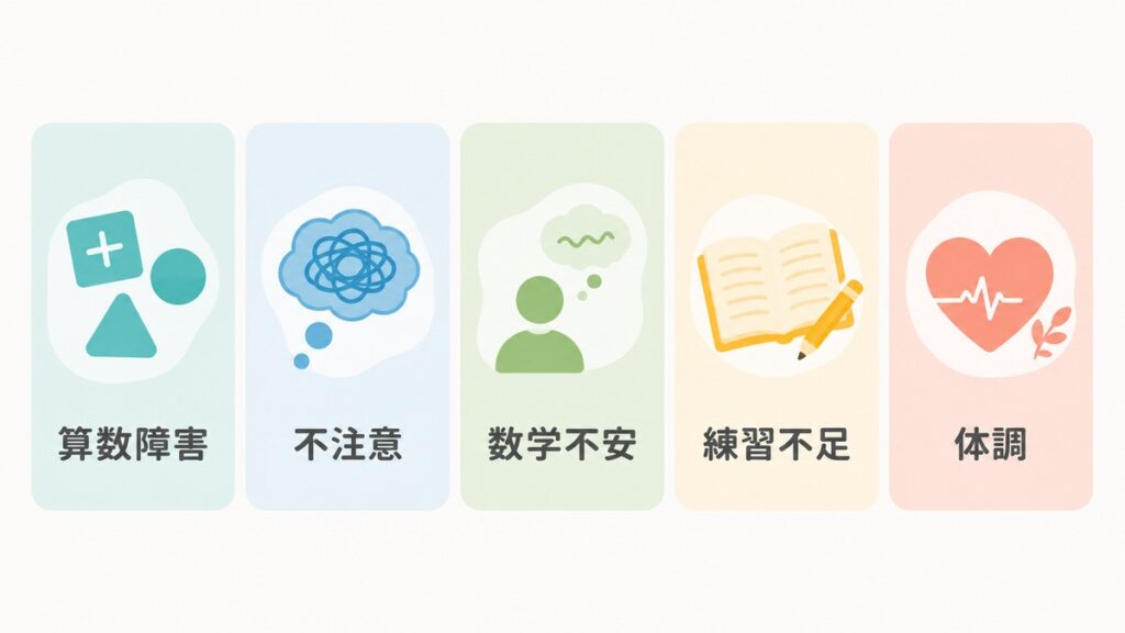 数字の困りごとに関わる五つの背景を対等に分類した図