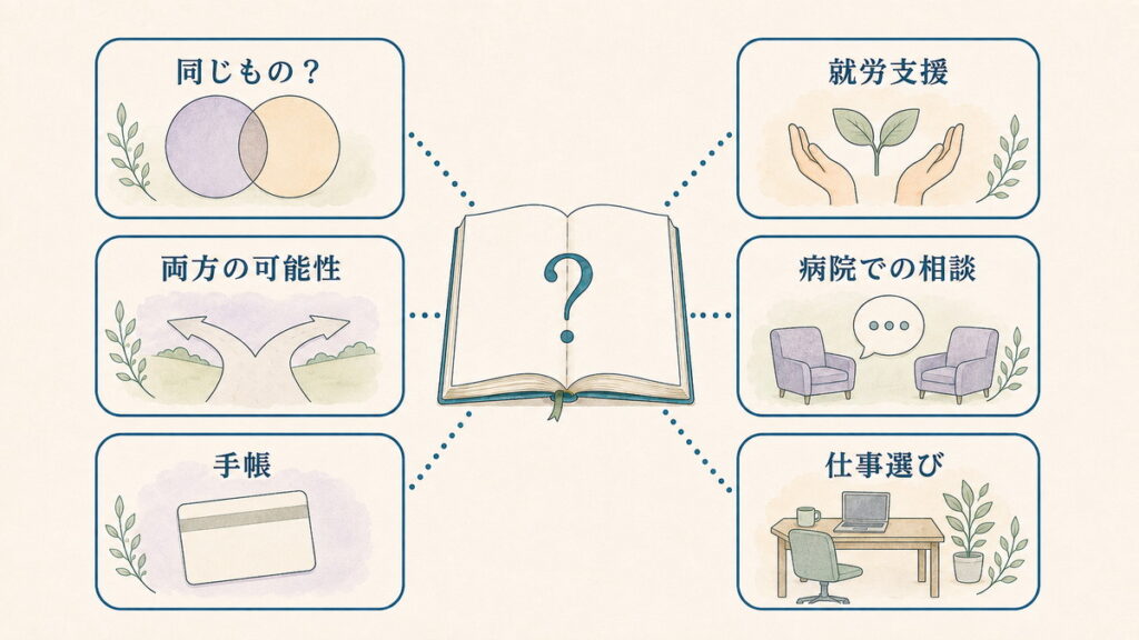 HSPと発達障害グレーゾーンに関する六つの質問を整理した図
