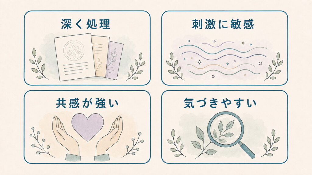 HSPの四つの気質特性を対等に整理した図