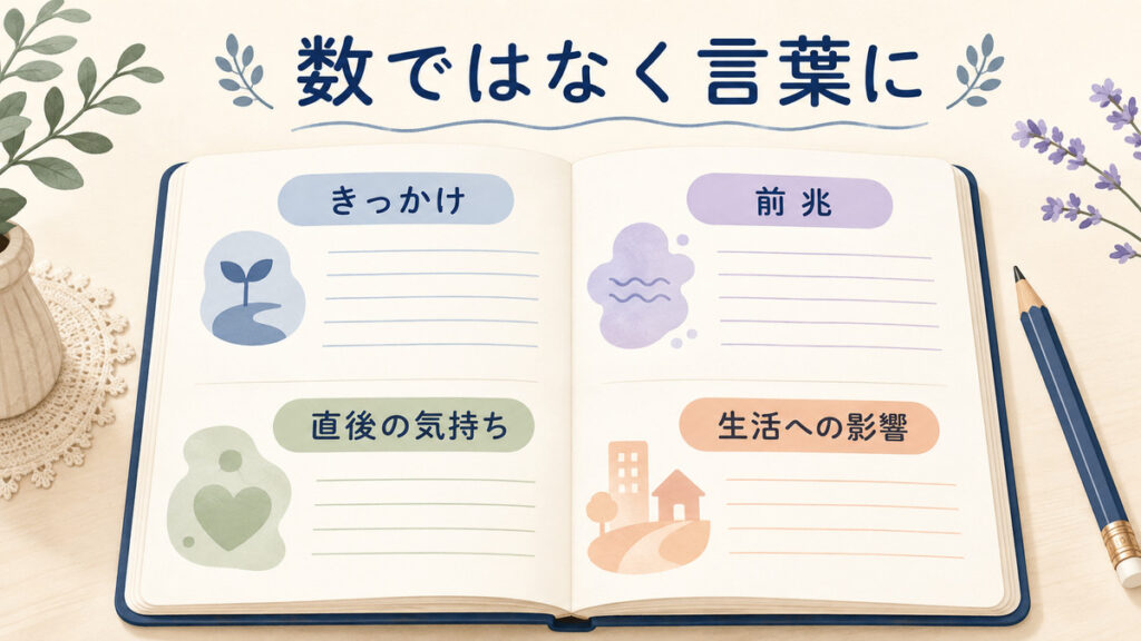 数を数えるのではなく、きっかけや前兆などを言葉にする記録の図解