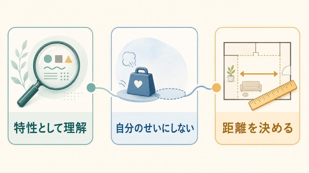 親との関係を整理する三つの目標を示す図